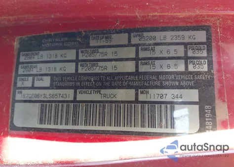 1990 Dodge D-Series D150S z USA, uszkodzony, nr VIN 1B7GE06Y3LS657431